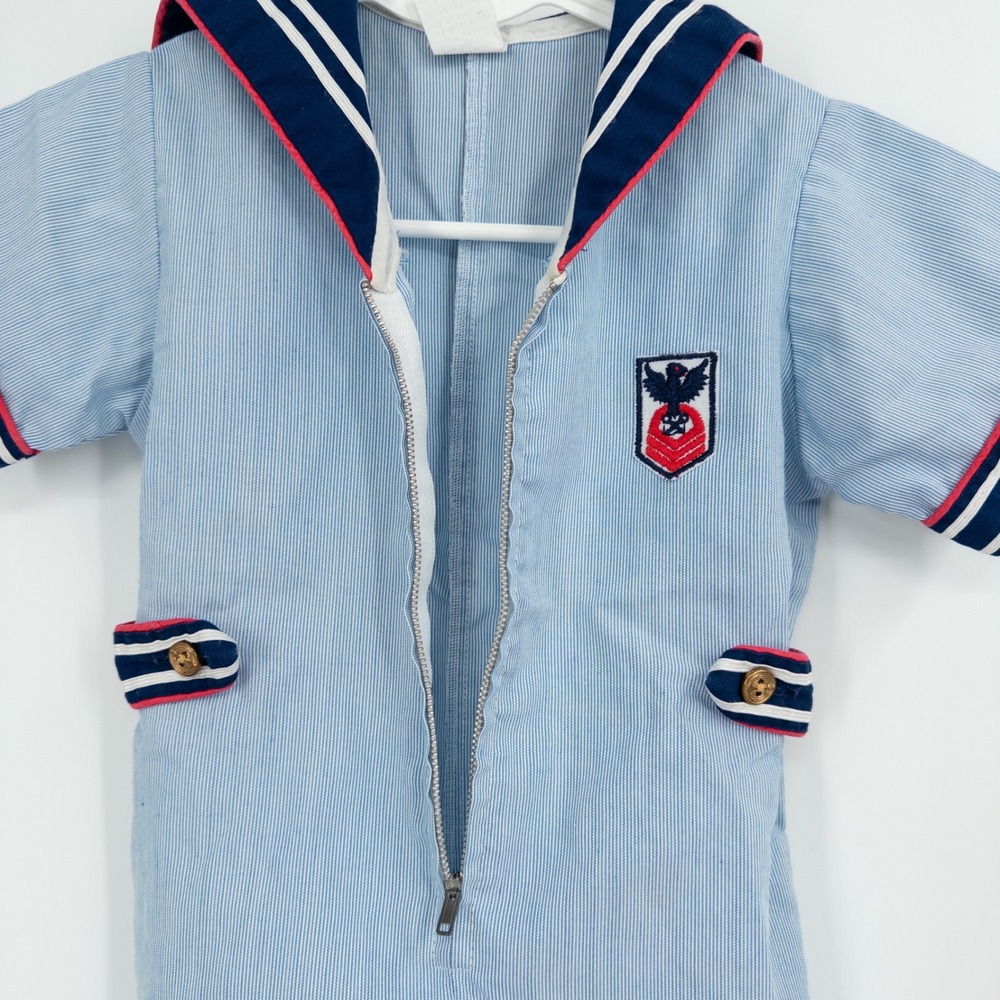 Vintage 1970s Toddler Sailor Romper Blue Zip Front 3T‎ Navy Military Nautical - Picture 7 of 7